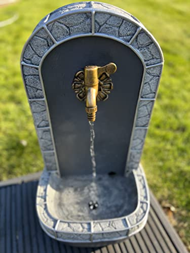 allpondsolutions Self Contained Marble Look Drinking Tap Water Feature with LED Lights - Solar Powered 31.5x26x57.5cm