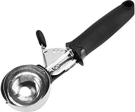 Cuillère à Glace en Inox à Long Manche Cuillère à Crème avec Gâchette Antiadhésive Cuillère à Fruits Ronde Yogourt Glacé Melon D'eau Cantaloup Crème Glacée Cuillère à Glace Outil de Cuisine