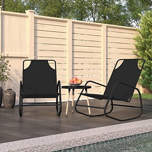MOONAIRY Schaukelliegen 2 STK Liegestuhl Balkon, Gartenliege, Sonnenliege, Deckchair, Saunaliege, Schwarz Stahl und Textilene