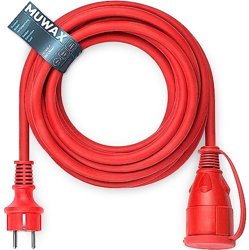 MUWAX Gummi-Verlängerungskabel 50m für Baustellen, Werkstatt, Industrie, für dauerhaften Einsatz im Außenbereich und Starke mechanische Beanspruchung H07RN-F 3G1,5mm² rot