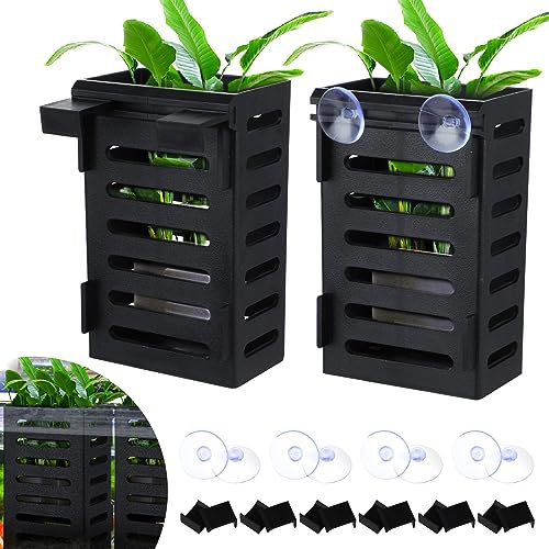 simarro 2 Pack Hanging Aquarium Plant Holder, Fish Tank Plant Holder with 12Pcs Hooks and 8Pcs Suction Cups, Suitable for Aquatic Plant Cultivation and Fish Tank Live Aquarium Plants