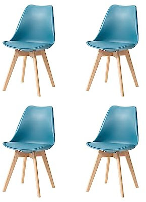 GrandCA HOME 4er Set Skandinavischer Esszimmerstühlen, Gepolsterter Stuhl mit Beinen aus Buchenholz, für Esszimmer, Wohnzimmer, Schlafzimmer, Küche (TintenGrün)