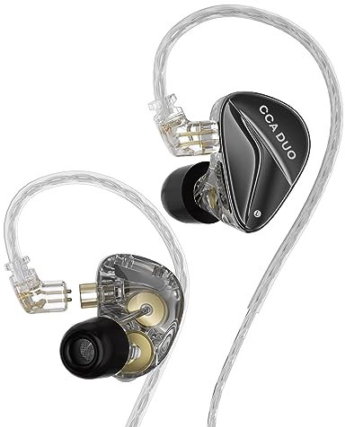 CCA DUO Hifi in Ear Monitors Dual Dynamic IEM ad alta prestazione IEM in Earphone Earphone 3D Cavità stampata 3D e lussuoso guscio di metallo 0,75 mm 2pin con cavo in argento (senza microfono)