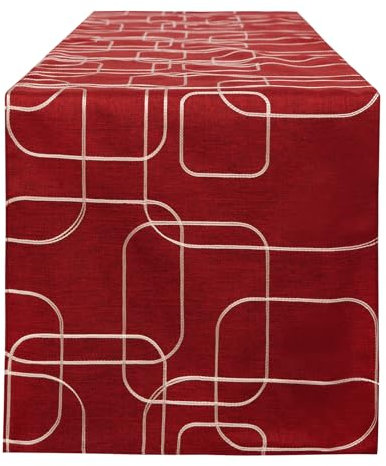 LLCUTESHOP Tischläufer Europäische Rot 32x183cm,Verdickte Handarbeit Stickerei Doppelte Schicht Rechteckige Tischläufer Leinen Baumwolle Tischläufer, Abwaschbar Hochwertiger Tischläufer