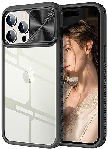 WATACHE iPhone 15 Pro Case with Camera Cover, Slim Fit Protection, Shockproof Protective Slide Camera Protector for iPhone 6.1 Pro (Black)
