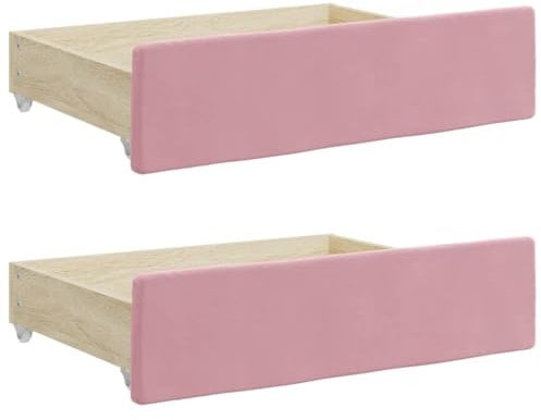 vidaXL Bettschubladen 2 STK., Bettkasten mit Rollen, Schubkasten Schublade für Bett, Bettschubkasten Unterbettschublade, Rosa Holzwerkstoff Samt