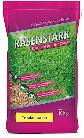 RASENSTARK Gazon sec I Résistant à la sécheresse I 10 kg pour 125 m² I Idéal pour la réensemencement ou la nouvelle installation I Graines de gazon à germination rapide