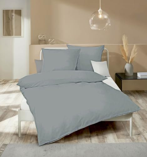 Kaeppel Fein Biber Bettwäsche Uni Einfarbig Grau Modern zeitlos versch. Größen, Größe:135x200cm Bettwäsche