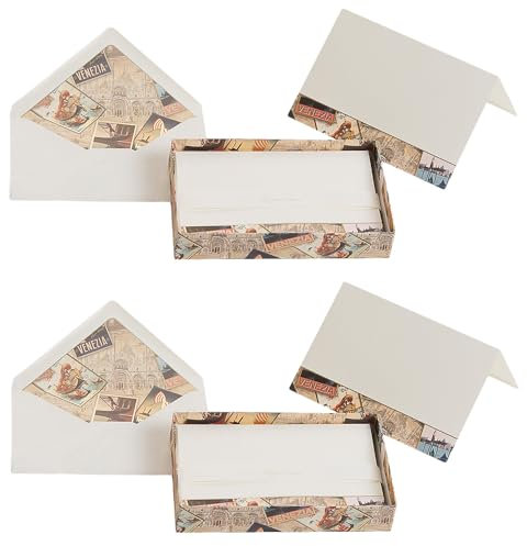 Magicamente Carta 2 Sets Brief-Umschläge, Briefpapier mit Umschlag, mit Box, 12 x 18 cm, 10 Blatt + 10 Umschläge, Papier, Elfenbein, Dekoration aus Goldstaub, Motiv: Venedig