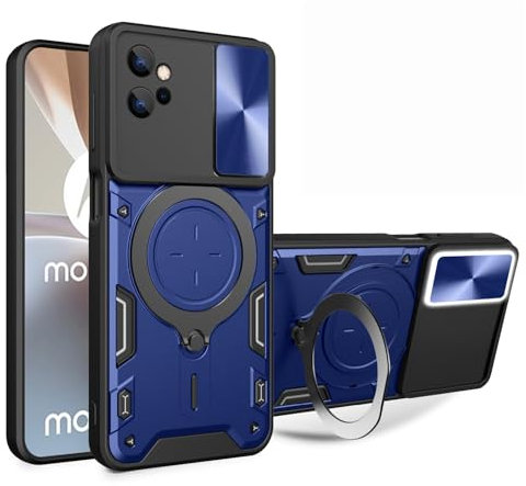 TEYYOS Funda de Armadura para el Motorola Moto G54 5G, Carcasa Anti-caída con Tapa Corrediza y Soporte - Azul