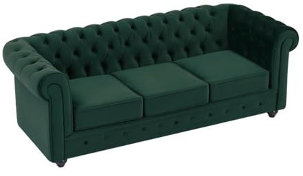 Vente-unique-Sofa 3-Sitzer - Samt - Grün - Chesterfield