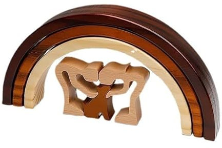 Joayuezo Holzfiguren Skulptur Ornamente Set, Menschen & Hund Statue Handwerk Statue Skulptur Ornament Minimalistisches Dekor für Schlafzimmer, Heimbüro, Regal (05)