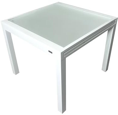 MOMMAHOME® Mesa Extensible Jardin Aluminio y Cristal Templado Mesa Comedor Cuadrada Extensible de Exterior Al Aire Libre 4-6 Personas Medidas 90/180x90x74H cm (Blanco)