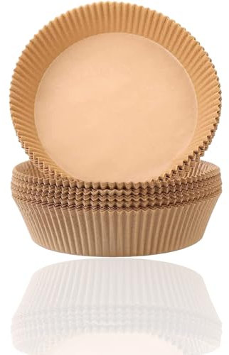 Fogli di Carta forno per friggitrice ad aria e forno cartaforno ad aria forno a microonde 300 Pad misura 20 x 4.5 cm base 16 cm (300 pezzi, Marrone)