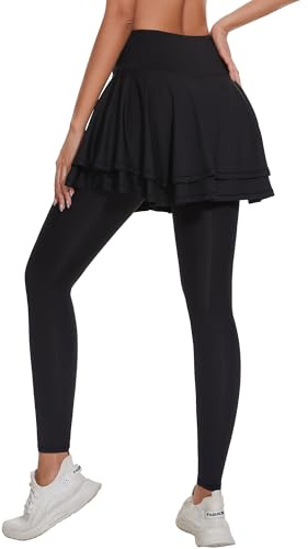 Ibeauti Damen Capri-Leggings mit LSF 50+, mit Rock, für Yoga, Golf, Tennis, mit Rock für Laufen, Workout, aktiv