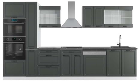 Vicco Küchenzeile R-Line, Anthrazit Landhaus/Weiß, 350 cm mit Hochschrank, AP Anthrazit