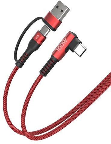 MINLU 100w Cable USB C a USB C 90 grados, USB C Cable 3M,Rojo Cable Cargador tipo c carga rapida,Cargador Cable nylon trenzado usb tipo c para iPhone 15,MacBook Pro/Air,Galaxy S24