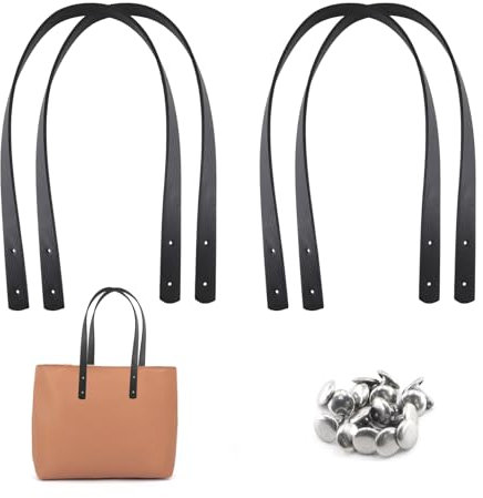 TOKSEO 4 Stück Taschenhenkel PU Taschengriffe Leder Schultergurte 60 cm Abnehmbare Ersatz Handtasche Zubehör Taschenriemen mit 16 Nieten für Handtasche Geldbörsen (Schwarz)