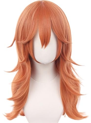 Angel Devil Cosplay Wig for Chainsaw Man, Orange Long Hair Wig Anime Wavy Hair Costume Wig with Bangs