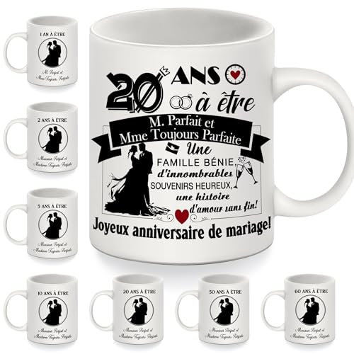 20 Ans à être Monsieur Parfait et Madame Toujours Parfaite Tasse d'anniversaire pour couples femmes hommes épouse époux parents amis 20 ans de mariage cadeau 20e anniversaire Tasse à café(20 ans)