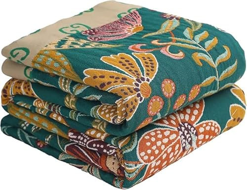 HOORDRY Bohemian Stil Tagesdecke aus 100% Baumwolle für Bett und Sofa, Steppdecke 150 x 200 cm, mehrfarbiges geometrisches und florales Muster, Geschenkidee zu verschiedenen Anlässen, pflegeleicht