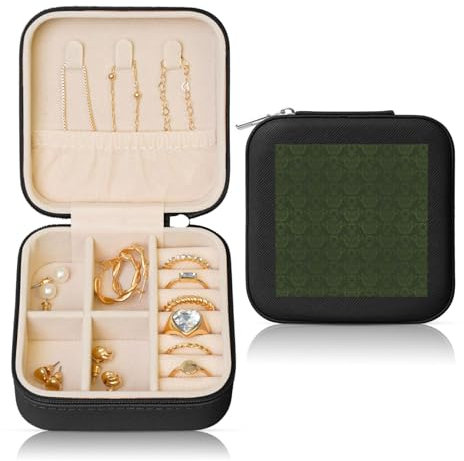 GSGCSBYMLG Hunter Green Floral Petals Pattern Printed Square Leather Jewelry Box Jewelry Storage Box Portable Jewellery Box