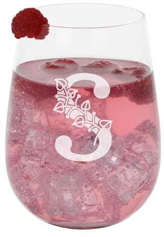 S Personalised Monogram Initial Etched Gin Glass Engraved Name Stemless Gin Glass Birthday Gift for Her or Him Custom Name Gift for Her or Him Personalised Initial Engraved Stemless Gin Glass 590ml