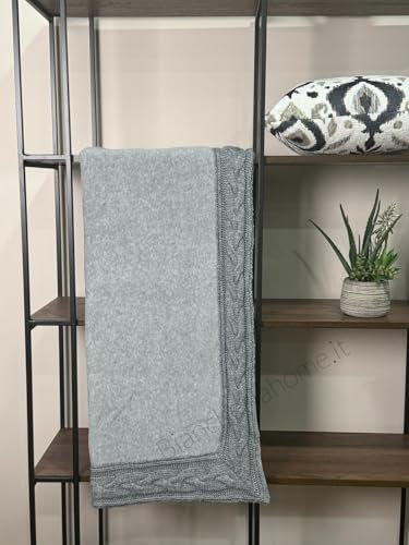 maryplaid Decke Plaid Fleece Satin mit Tricot Rand 130 x 160 cm Art. Zöpfe (Grau)