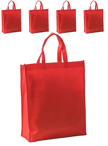 IPEA Shopper in TNT per Spesa e Shopping - 5 Pezzi - Misure 42 x 37 cm - Tote Bag in Tessuto non Tessuto Riutilizzabili per Acquisti e Tempo Libero - Borse Rosse - Cotone Sintetico TNT - Rosso