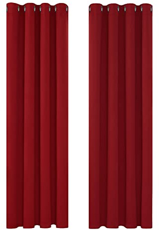 Deconovo Thermal Blackout Curtains, Energy Saving Eyelet Curtains for Bedroom, Noise reducing Drapes for Kitchen W42 x L120 Inch, Bright Red, 2 Panels