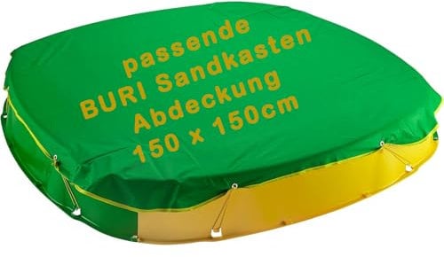 BURI Premium Sandkastenabeckung Buddelkistenabdeckung in Grün für Sandkästen mit 150 x 150 x 20 cm, hochwertig verarbeitet, wetterfest und robust