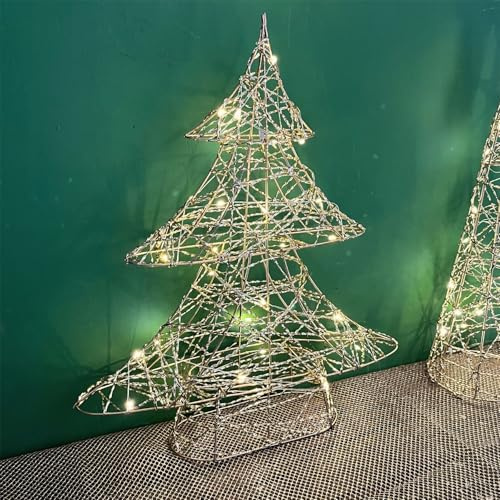 Carousel Home Gold Christmas Tree Light | Standing Tree Decoration with 30 LED Lights Battery Operated | Christmas LED Gold Metal Wire Tree - 40cm