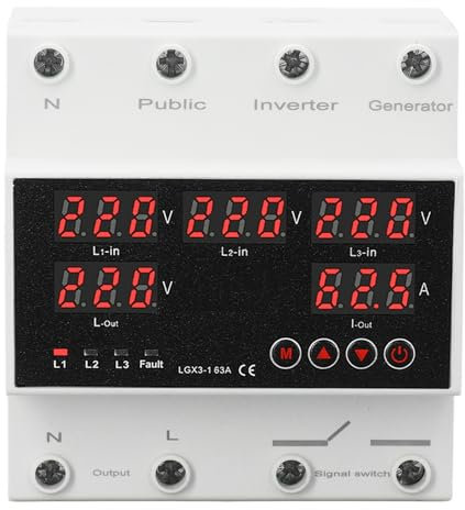 Interruptor de Transferencia Automática Trifásico de 4 Cables Interruptor de 63A Protector de Voltaje con Generador e Inversor de Pantalla LED, Prioriza la Alimentación de Red,