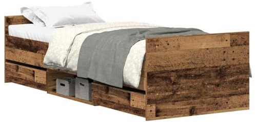 vidaXL Bettgestell ohne Matratze Altholz-Optik 100x200cm Holzwerkstoff, Bettrahmen, Bett, Stauraumbett, Schlafzimmermöbel, Einzelbett