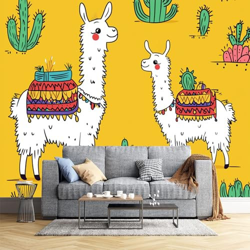 JEDTAKCT Fototapete Wüstenalpaka Natur Cartoontiere Wandtapete Tapeten Wohnzimmer Schlafzimmer Jugendzimmer Büro Flur Hotel Spa Moderne Design Wand Dekoration 350X256Cm
