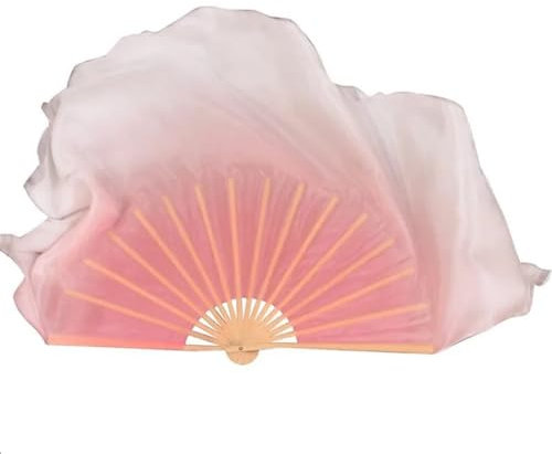 ZOAPDEBCE Belly Dance Long Fan, Demi-Cercle Double Ventilateur voiles Soie Femmes Danse Folklorique Voile Paire (1L + 1R) Deux Couches léger Soie Danse Ventilateur(31-40,Scarf 60cm)