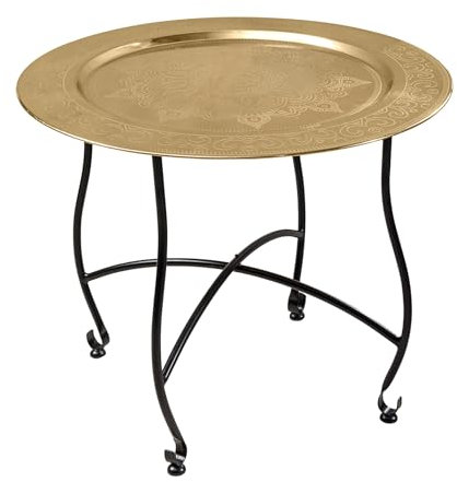 Riess Ambiente Runder Couchtisch MARRAKESCH - 60cm - Messing Gold - Teetisch abnehmbares Tablett klappbar