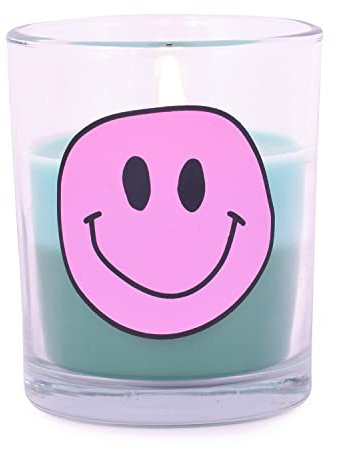 pajoma® kerze im Glas Grün - Türkis 1 Stück | Smiley Design | 80g Wachs, Brenndauer ca. 16 Stunden, unbeduftet | Dekoration für Partys, Hochzeiten & Spa | Premium Qualität