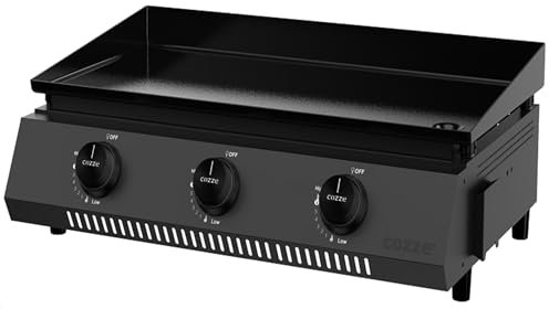 Cozze® G-700 Plancha Grill Tragbar mit 3 Brennern (50 mbar) - DE+AT inkl. Regler und Fettauffangbehälter | Kleiner Grill für Balkon Terrasse Garten | Mini Gasgrill für Zuhause Camping