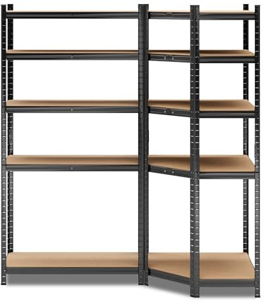 ALL Premium Schwerlastregal Eckregal 180x70x40 cm + 1x 180x90x40 cm Schwarz - 1250kg Traglast – stabiles Eckregal stehend, vielseitiges Regalsystem, Corner Shelf, ideal für Keller & Lager