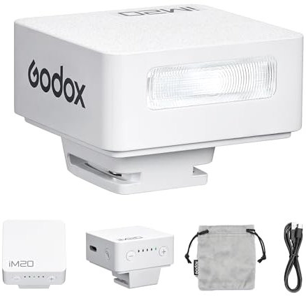 Godox iM20 iFlash Camera Flash 5 Flash Power Levels Mini Speedlite Built-in Rechargable Battery for Fuji,Canon,Nikon,Sony,Olympus,Panasonic Cameras (White)