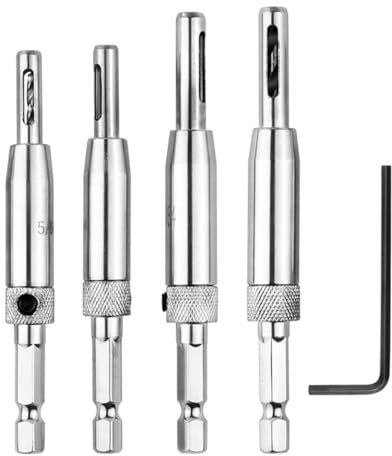Hinge Drill Bit Self Centring,Hex Shank Hinge Drill Bit Guide Set Hardware, for Precision Pilot Hole Drilling, Quick Release (Silver)
