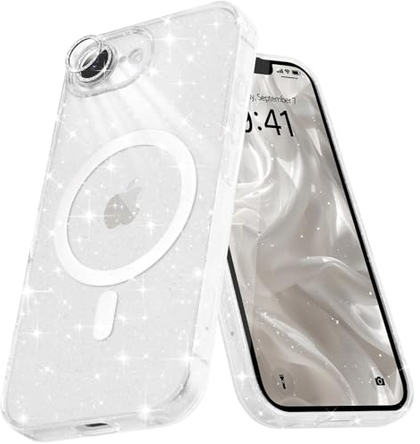 Micoden Magnetisch Glitzer Hülle für iPhone 16e/17e Diamond Kameraschutz | Diamant Kamera Schutzfolie, kompatibel mit MagSafe, Dünne Silikon TPU Handyhülle Mädchen Stoßfeste Schutzhülle, Klar