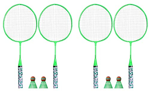 Reinscer 4X Badminton Schläger für Kinder,Federbälle Schläger Sports Set mit 4 Bällen für Kinder Spieler Drinnen Draussen Sport Grün