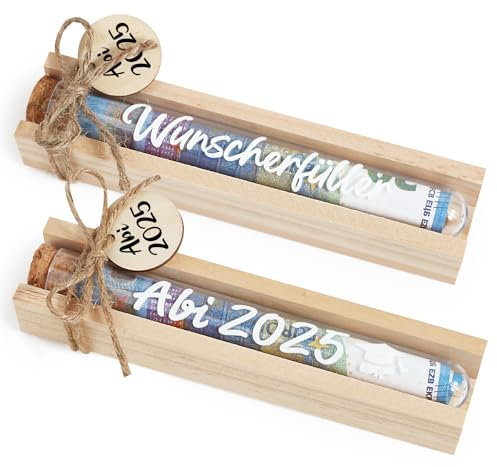 2 Stück Wunscherfüller&ABI 2025 Geldgeschenk Verpackung Holz Abitur Geschenk ABI Geschenk Gutschein Verpackung Glücksbringer Abitur Bestandene Prüfung Geschenk zum Abitur ABI für Jungen Mädchen