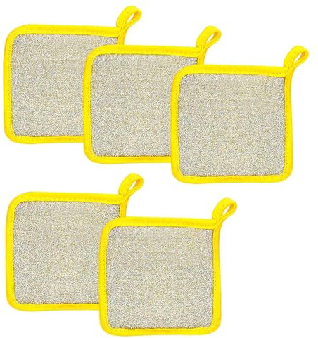 Trapos de lavaplatos multipropósito - trapos de lavado de alambre | Paño de limpieza de alambre reutilizable para húmedo y seco | 5 piezas Toallitas de doble capa Pable de plato de esponja trapos de l