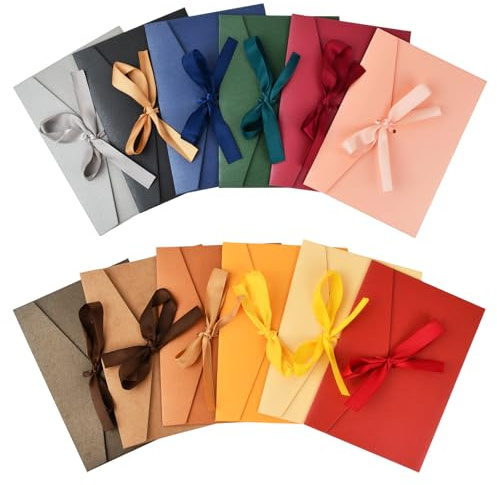 12 Stück Farbige Perlglanzpapier Umschlag mit Bändern,Briefumschläge Bunts,Schöne Umschlag mit Band,Vintage Briefumschläge Geschenkumschlag für Weihnachten, Geburtstag, Hochzeit- 17.5 * 12cm