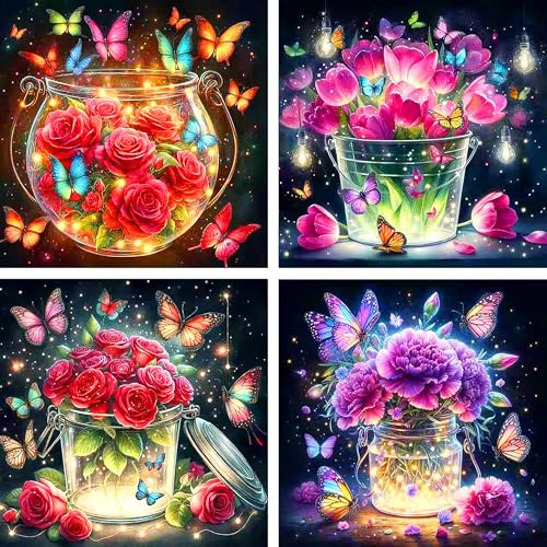 FLAJZ Diamond Painting Kinder, 4 Pack Diamant Painting Bilder, Süß Tiere Diamond Painting für ab 6 7 8 9 10 11 12 Jahre, DIY Mosaik Bastelset Weihnachtsgeschenke
