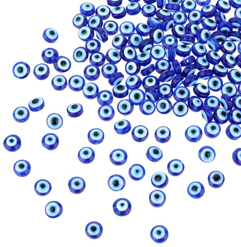 LXUEJIE 200 Stk Lampwork Evil Eye Perlen 6mm Handgemachte Harzperlen Flache | Runde Evil Eye Charms Spacer Lose Perlen für Schmuck Halskette Armband Ohrringe Machen