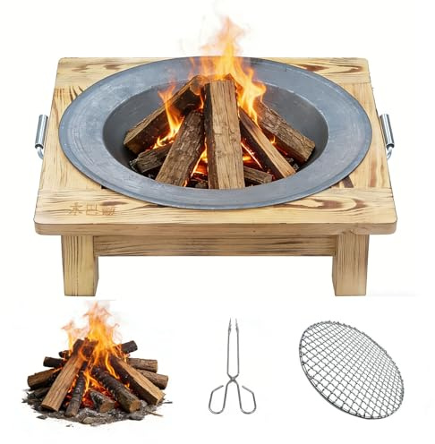 LANYANZI Table de brasero multifonction – Brasero en fonte de charbon de bois, 50,8 cm, poêle carré en bois massif, cheminée de jardin, patio, cheminée pour camping, chauffage extérieur, feu de camp